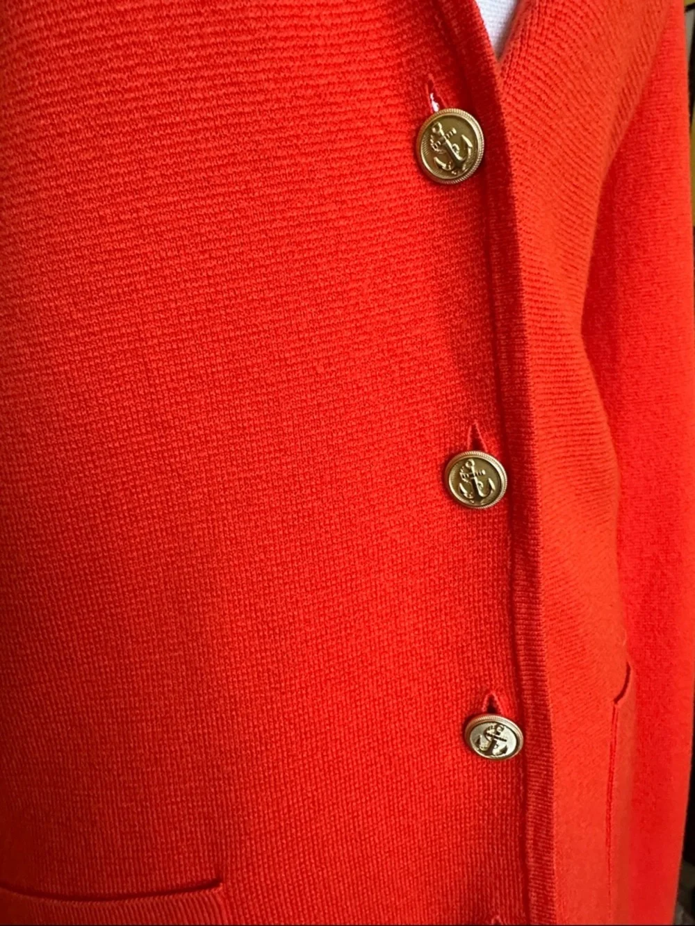 J. Crew Giselle V-Neck Sweater-Blazer in Orange, Gold Buttons Cardigan XL